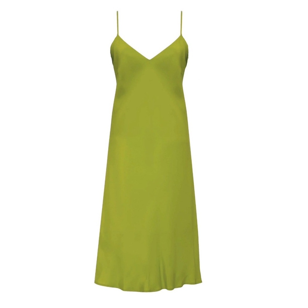 Gold Hawk Noa Silk Slip Dress with V-Neck and Spaghetti Straps - Chartreuse